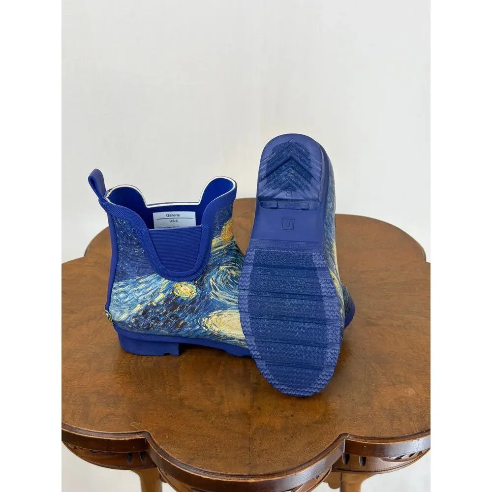 NIB Galleria Rain Boot Van Gogh Starry Night Chelsea Rainboot #0598 SZ 8 - Picture 2 of 8
